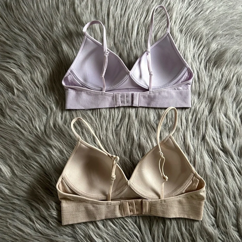Wonder Nation Ribbed‎ Bras Girls Size 32 Bra Bundle Lot Of 2 Purple Beige Padded